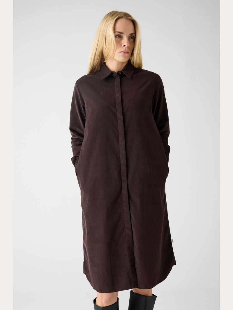 KnowledgeCotton Apparel - WMN Corduroy shirt dress Dresses 1487 Chocolate Torte