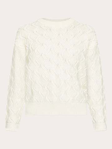 KnowledgeCotton Apparel - WMN Cotton cable crew neck - Regenerative Organic Certified® - GOTS/Vegan Knits 1387 Egret