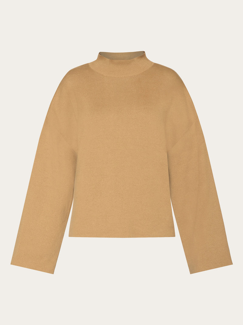 KnowledgeCotton Apparel - WMN Cotton high neck knit Knits 1336 Kelp melange