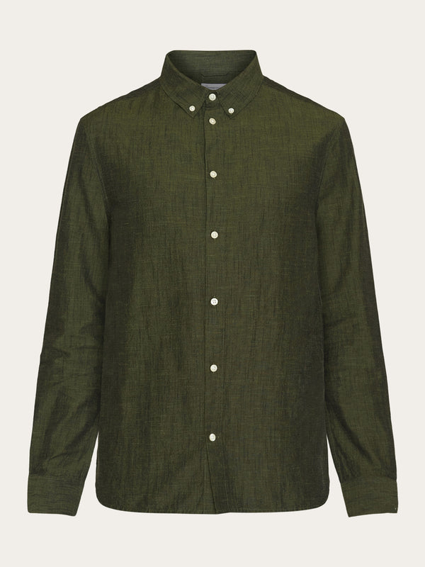 KnowledgeCotton Apparel - MEN Custom fit linen shirt Shirts 1068 Burned Olive