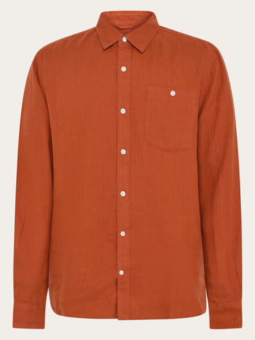 KnowledgeCotton Apparel - MEN Custom fit linen shirt Shirts 1488 Burnt Brick