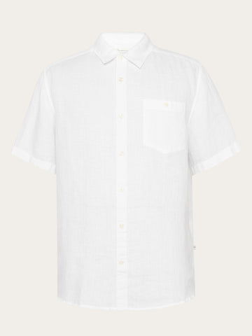 KnowledgeCotton Apparel - MEN Custom fit linen short sleeve shirt Shirts 1010 Bright White