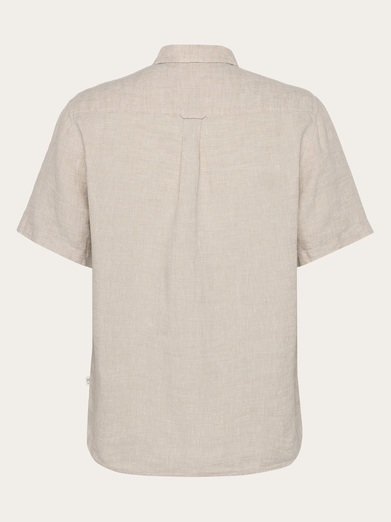 KnowledgeCotton Apparel - MEN Custom fit linen short sleeve shirt Shirts 1449 Yarndyed - Light feather gray