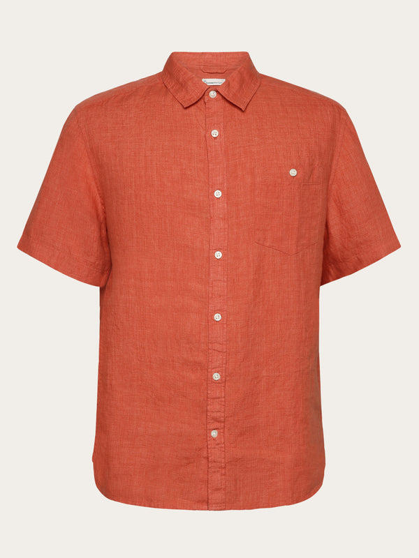 KnowledgeCotton Apparel - MEN Custom fit linen short sleeve shirt Shirts 1481 Langoustino