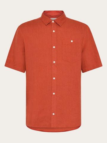 KnowledgeCotton Apparel - MEN Custom fit linen short sleeve shirt Shirts 1488 Burnt Brick