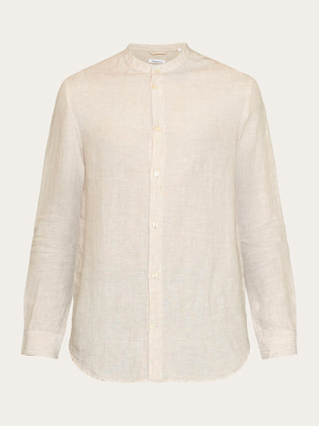 KnowledgeCotton Apparel - MEN Custom fit linen stand collar shirt Shirts 1449 Yarndyed - Light feather gray