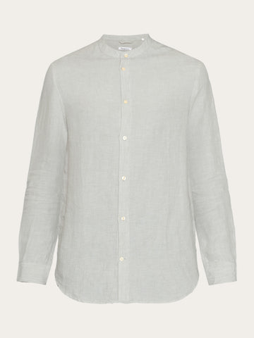 KnowledgeCotton Apparel - MEN Custom fit linen stand collar shirt Shirts 1496 Ultimate Grey - Yarndyed