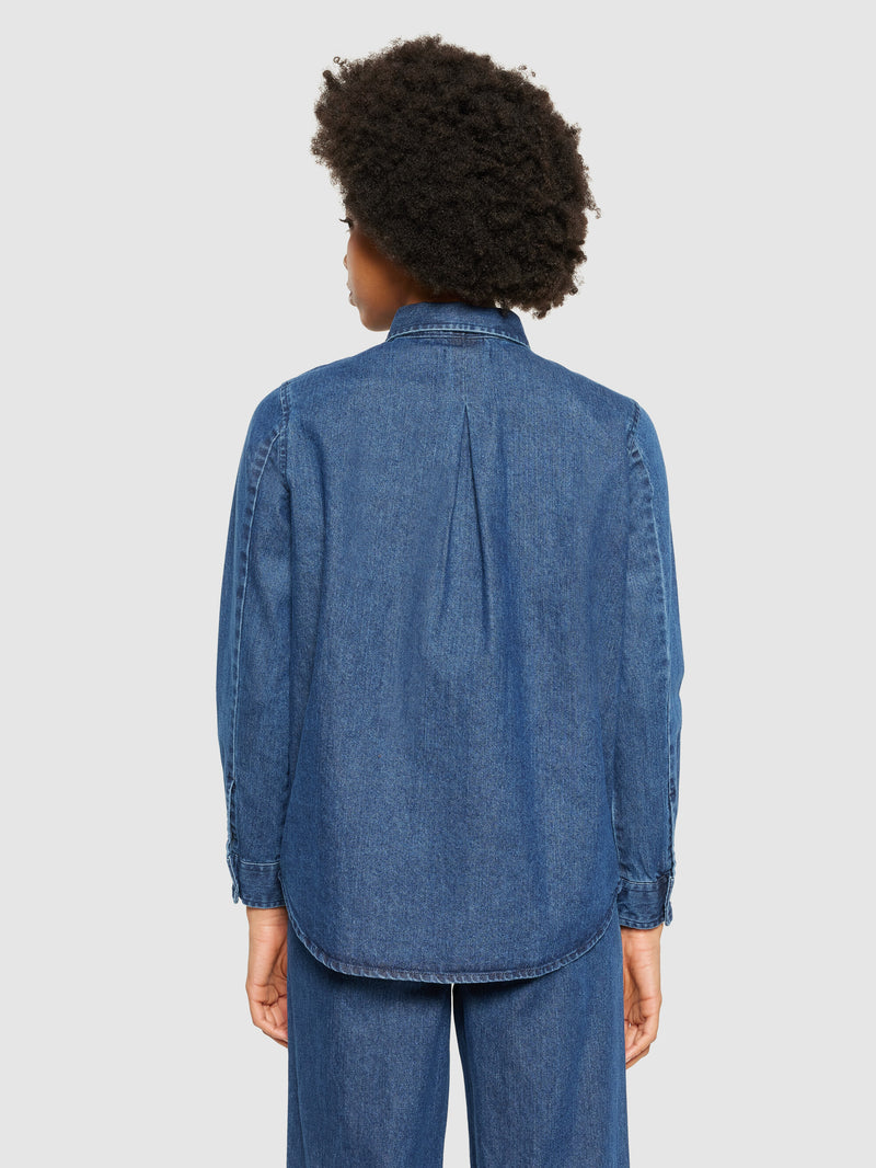 KnowledgeCotton Apparel - WMN Denim shirt - GOTS/Vegan Shirts 3059 Dark Blue denim