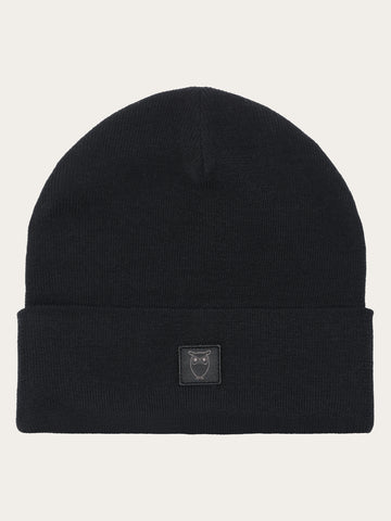 KnowledgeCotton Apparel - UNI Merino Wool Double Layer Beanie RWS Hats 1300 Black Jet