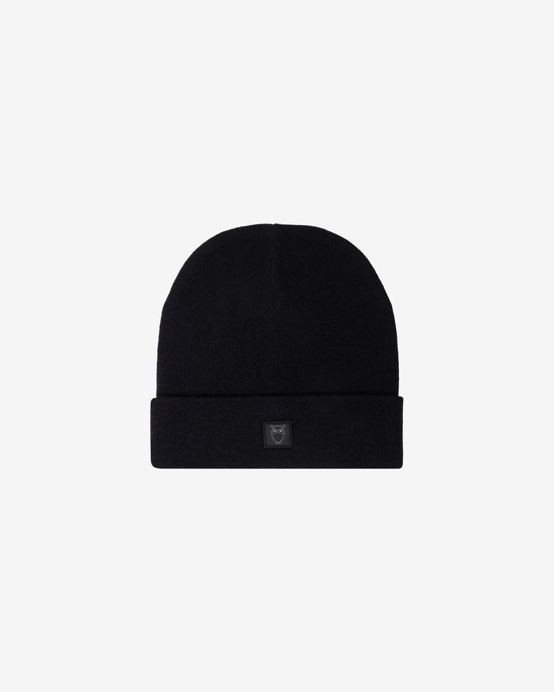 KnowledgeCotton Apparel - UNI Double layer wool beanie Hats 1300 Black Jet