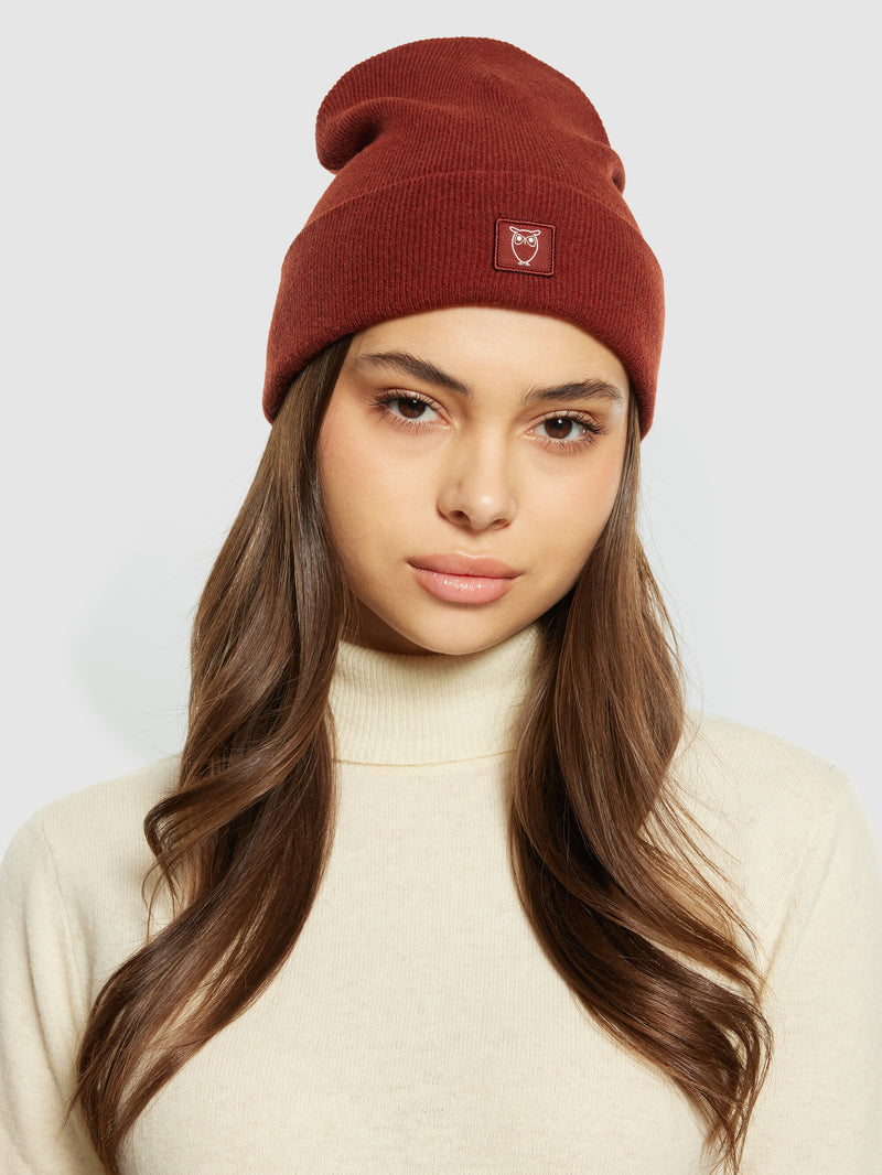 KnowledgeCotton Apparel - UNI Double layer wool beanie Hats 1478 Fired Brick