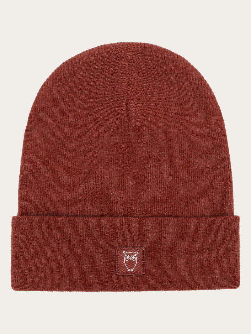 KnowledgeCotton Apparel - UNI Double layer wool beanie Hats 1478 Fired Brick