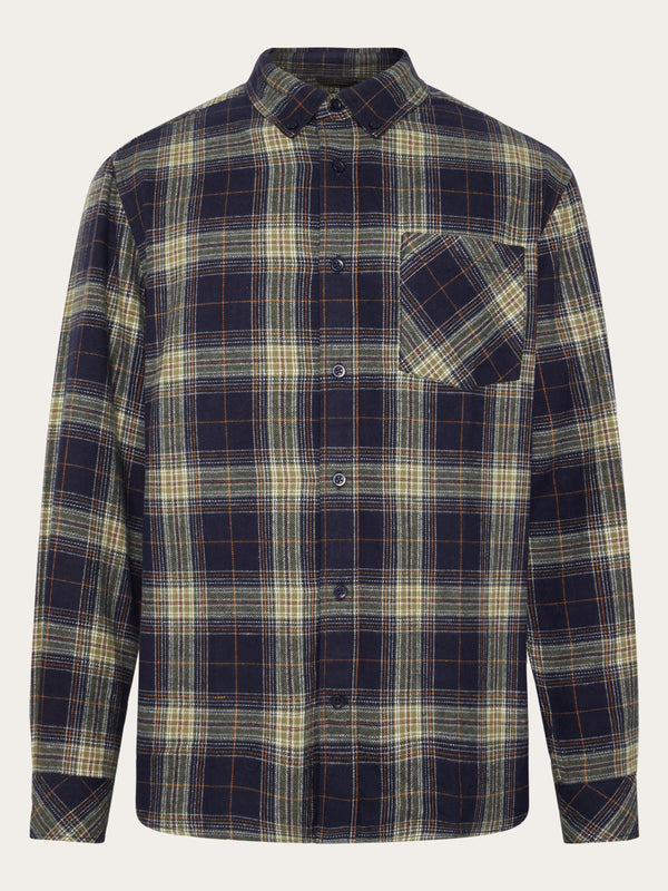 KnowledgeCotton Apparel - MEN Dune regular check flannel shirt Shirts 7021 blue check
