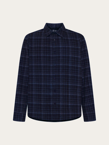 KnowledgeCotton Apparel - MEN Dune regular merino check shirt Shirts 7036 Navy