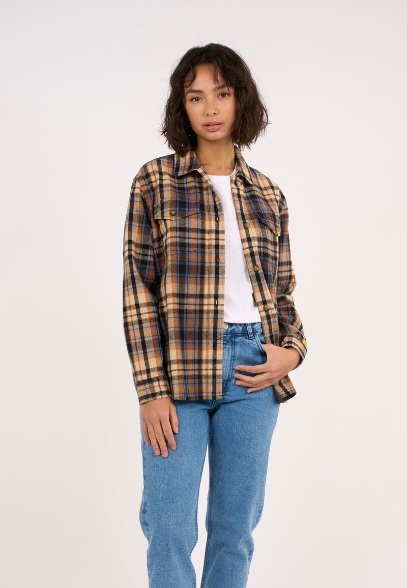 KnowledgeCotton Apparel - WMN Earth colors checkred overshirt Overshirts 1366 Brown Sugar