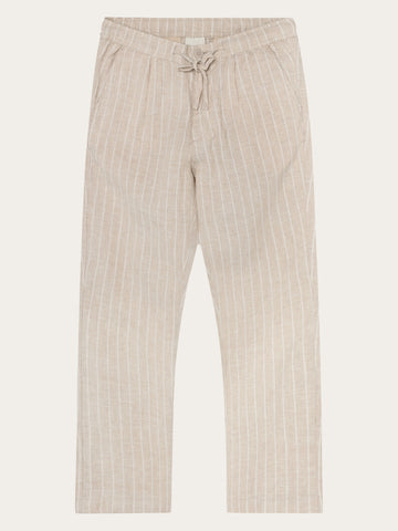 KnowledgeCotton Apparel - MEN Fig loose linen pants Pants 8033 Creme Stripe
