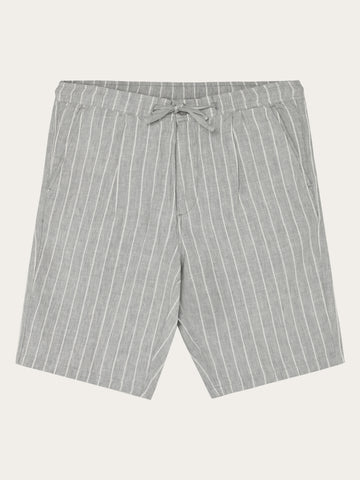 KnowledgeCotton Apparel - MEN Fig loose linen shorts Shorts 8031 Grey stripe
