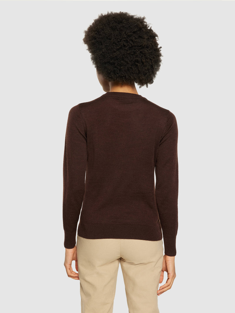 KnowledgeCotton Apparel - WMN Merino Wool Crew Neck RWS Knits 1243 Demitasse (brown)