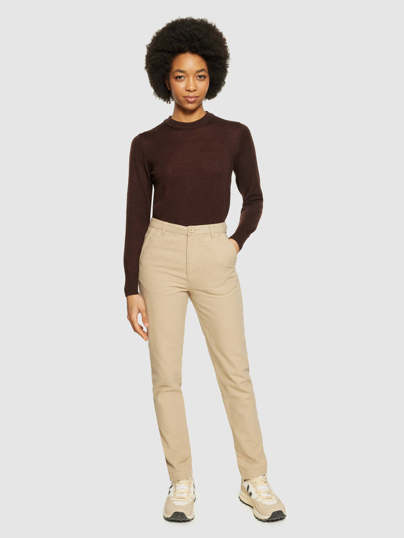 KnowledgeCotton Apparel - WMN Merino Wool Crew Neck RWS Knits 1243 Demitasse (brown)