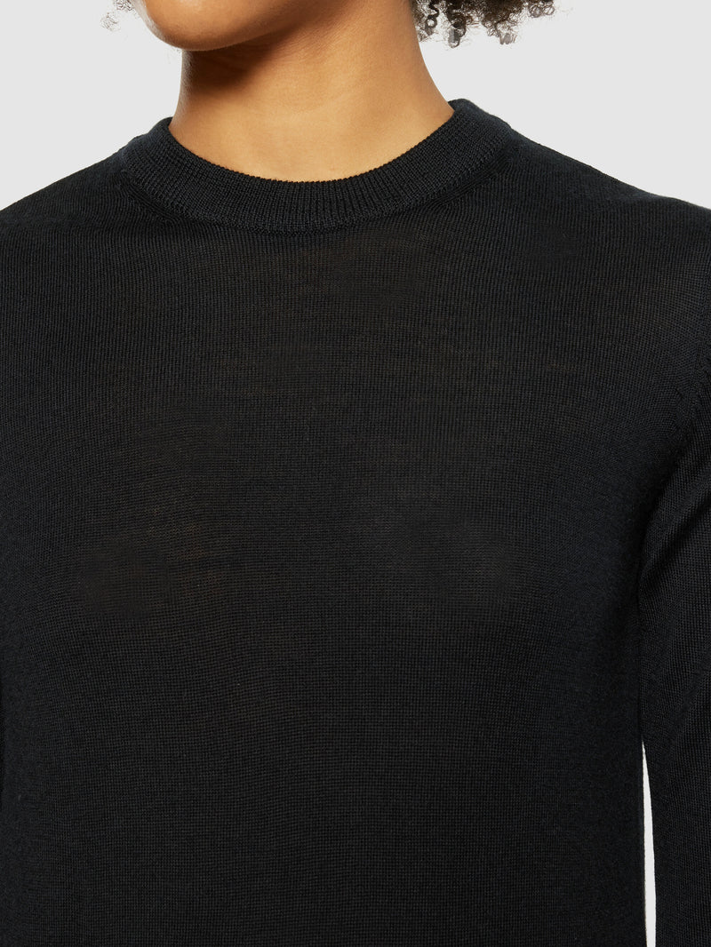 KnowledgeCotton Apparel - WMN Fine merino crew neck - RWS Knits 1300 Black Jet