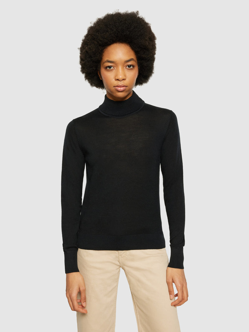 KnowledgeCotton Apparel - WMN Fine merino roll neck - RWS Knits 1300 Black Jet