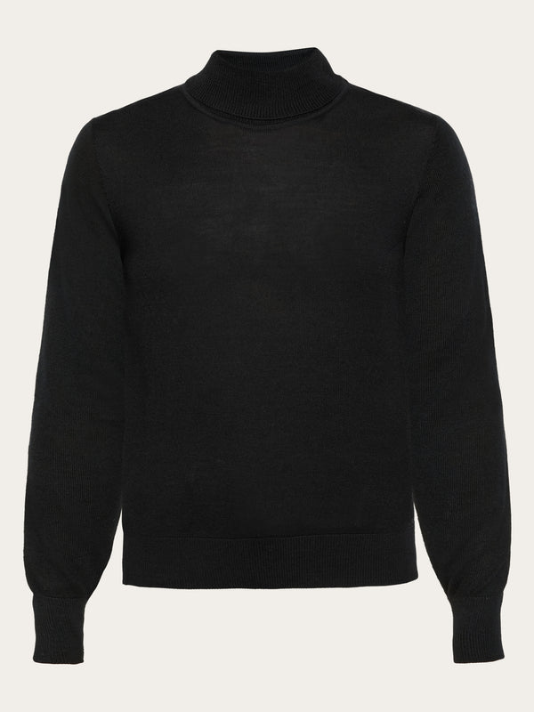 KnowledgeCotton Apparel - WMN Fine merino roll neck - RWS Knits 1300 Black Jet