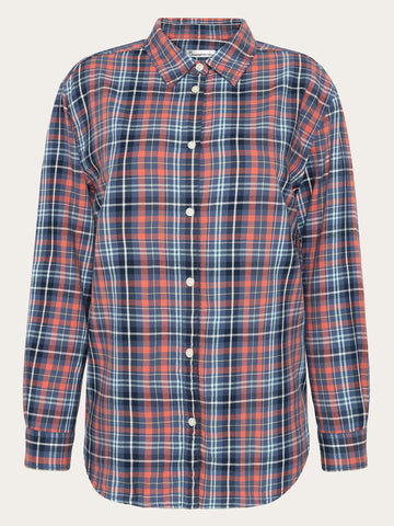 KnowledgeCotton Apparel - WMN Flannel boyfriend fit checked shirt - GOTS/Vegan Shirts 7021 blue check