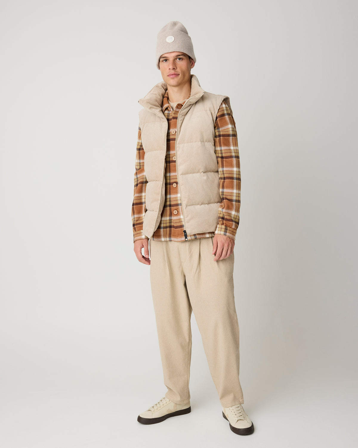 KnowledgeCotton Apparel - MEN Flannel check overshirt Overshirts 7030 Beige check