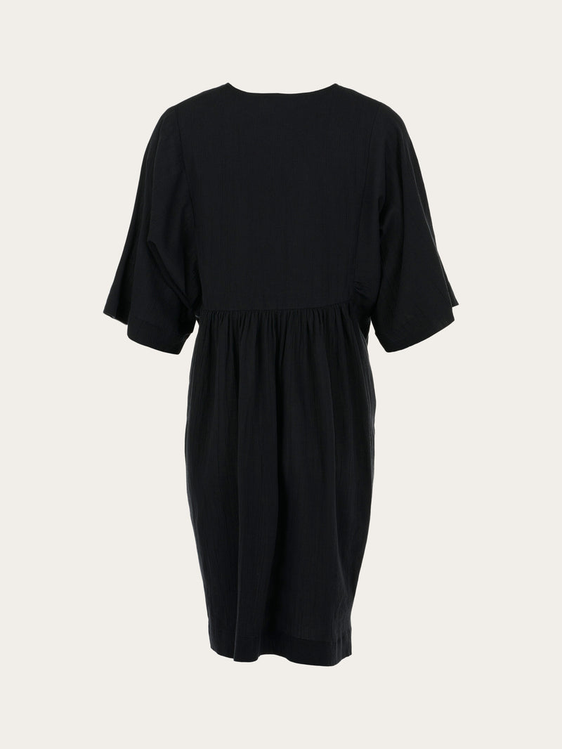 KnowledgeCotton Apparel - WMN HEATHER cotton crepe A-shape dress Dresses 1300 Black Jet