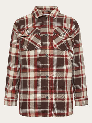 KnowledgeCotton Apparel - WMN Heavy flannel check overshirt - GOTS/Vegan Overshirts 7026 Brown check