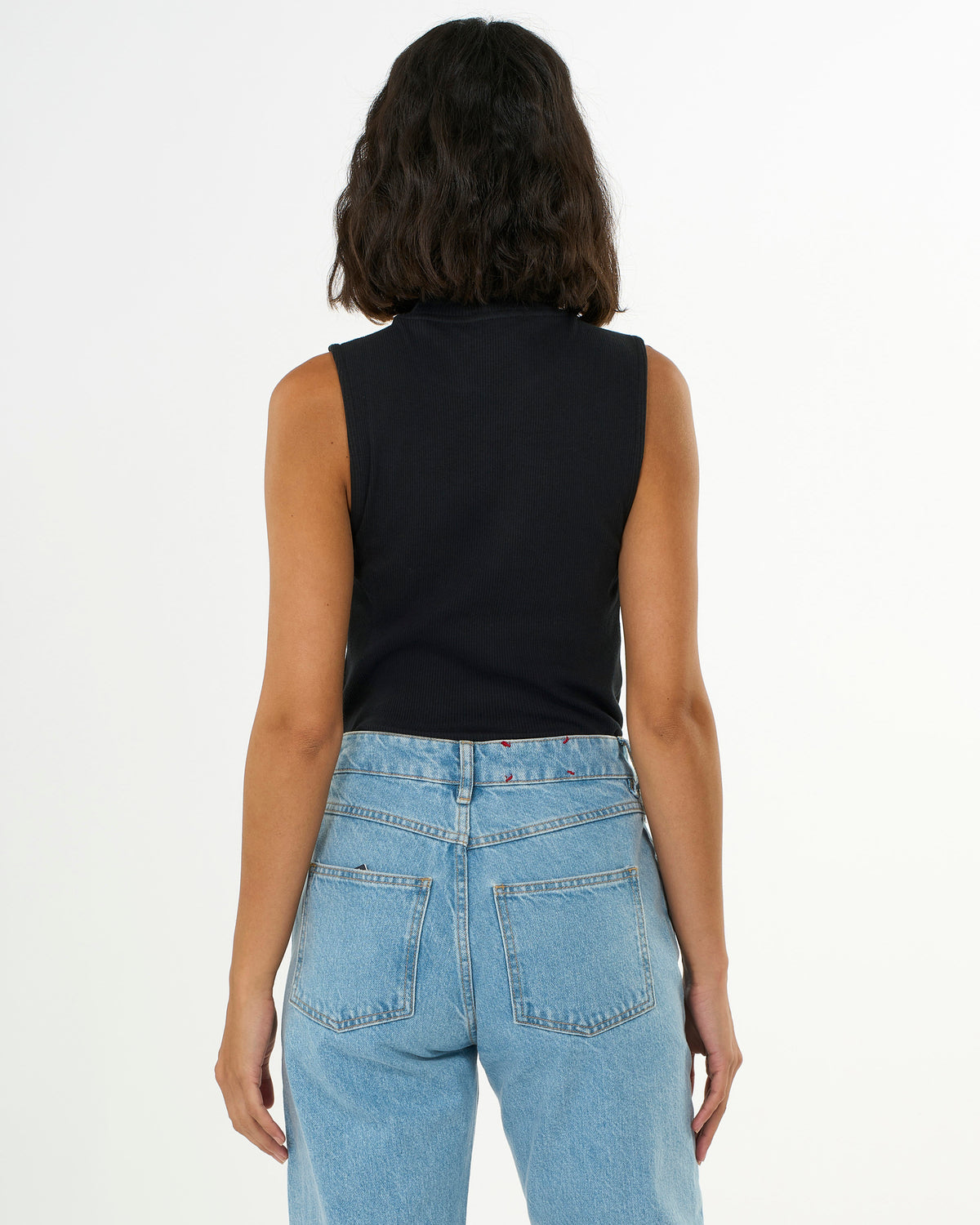 KnowledgeCotton Apparel - WMN High neck rib top T-shirts 1300 Black Jet
