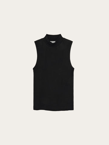 KnowledgeCotton Apparel - WMN High neck rib top T-shirts 1300 Black Jet