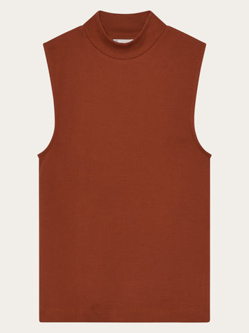 KnowledgeCotton Apparel - WMN High neck rib top T-shirts 1488 Burnt Brick