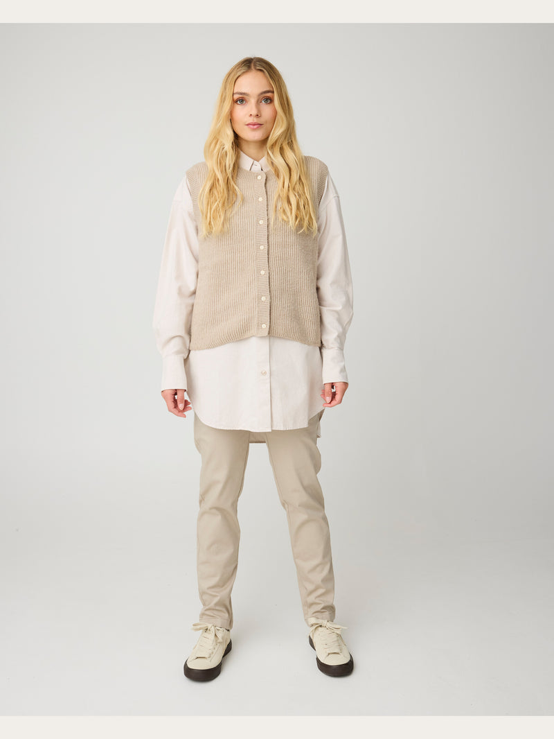 KnowledgeCotton Apparel - WMN Iris slim pique pant Pants 1228 Light feather gray