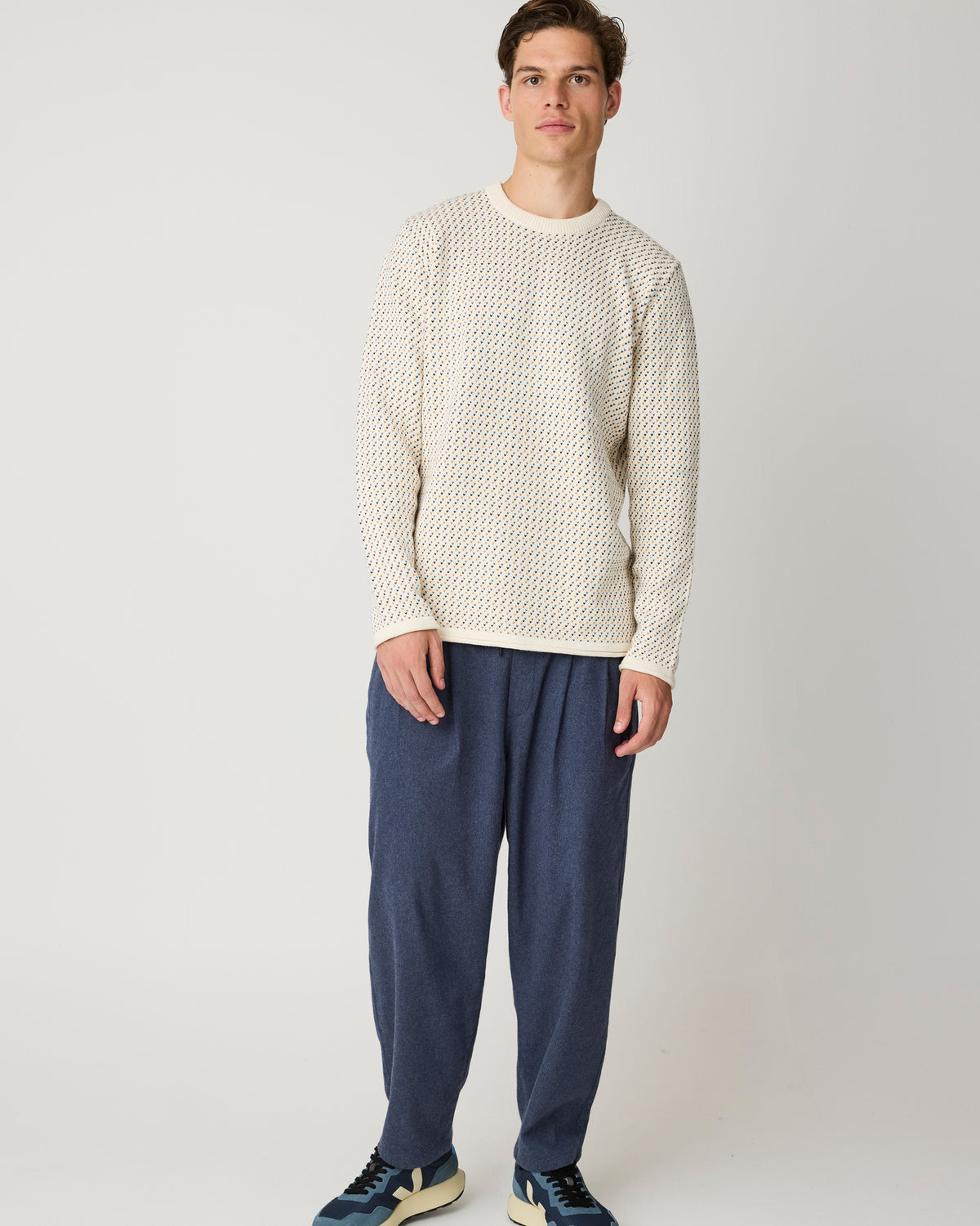KnowledgeCotton Apparel - MEN Jacquard crew neck sweater Knits 9933 Creme