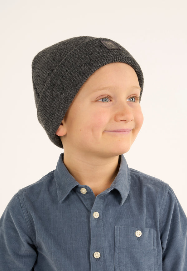KnowledgeCotton Apparel - YOUNG Kids Wool beanie Hats 1073 Dark Grey Melange