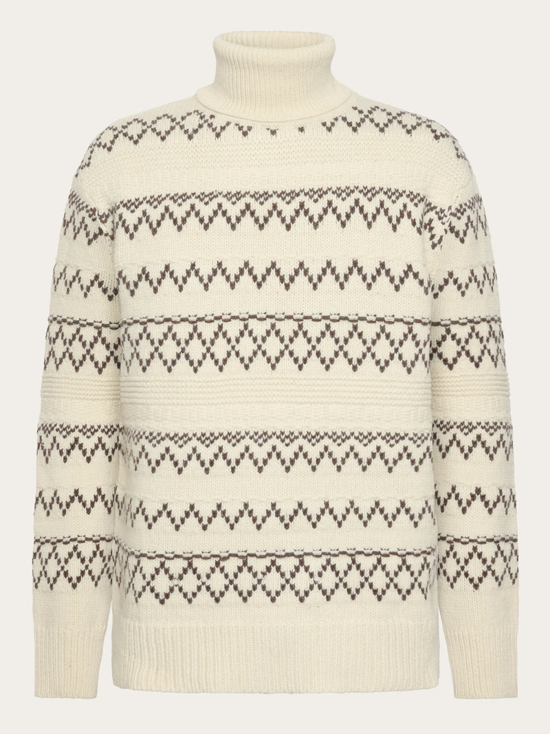 Knitted pattern roll neck RWS Beige stripe – KnowledgeCotton