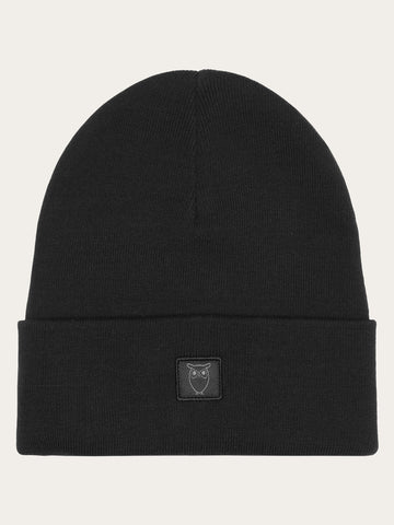 KnowledgeCotton Apparel - UNI Knitted rib beanie Hats 1300 Black Jet