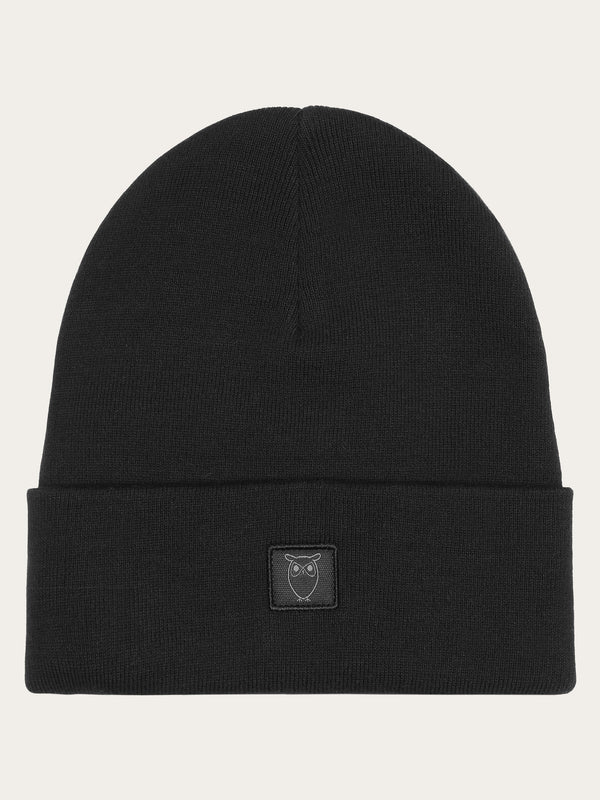 KnowledgeCotton Apparel - UNI Knitted rib beanie Hats 1300 Black Jet