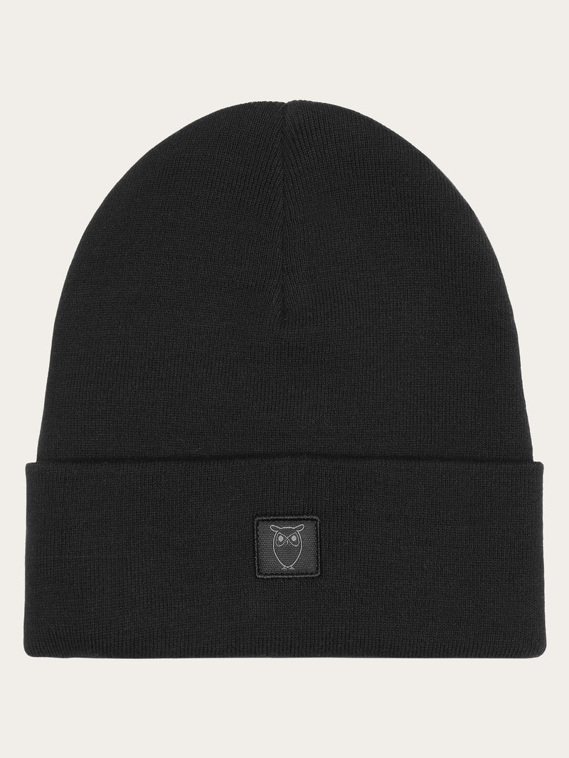 KnowledgeCotton Apparel - UNI Knitted rib beanie Hats 1300 Black Jet