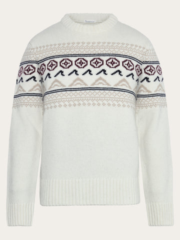 KnowledgeCotton Apparel - MEN Lambswool Crew Neck Knit RWS Knits 1387 Egret