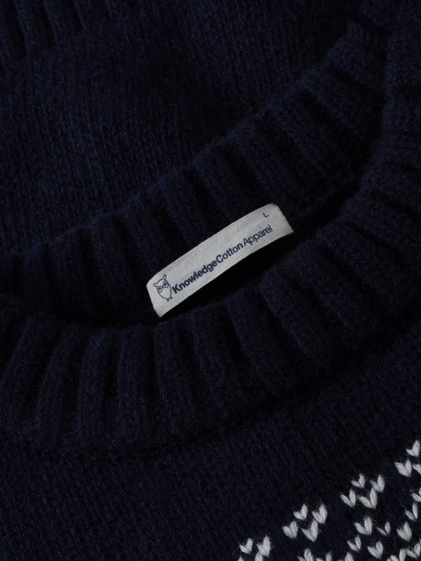 KnowledgeCotton Apparel - MEN Lambswool Crew Neck Knit RWS Knits 1412 Night Sky