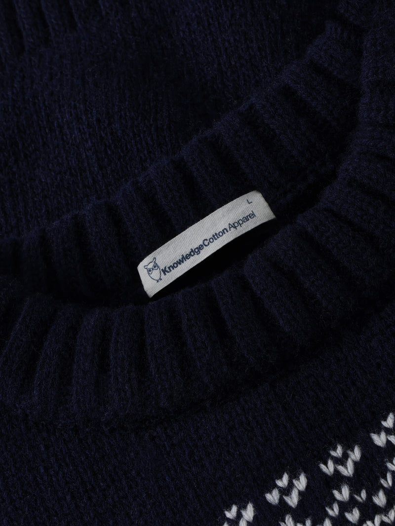 KnowledgeCotton Apparel - MEN Lambswool Crew Neck Knit RWS Knits 1412 Night Sky
