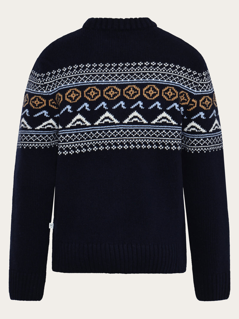 KnowledgeCotton Apparel - MEN Lambswool Crew Neck Knit RWS Knits 1412 Night Sky