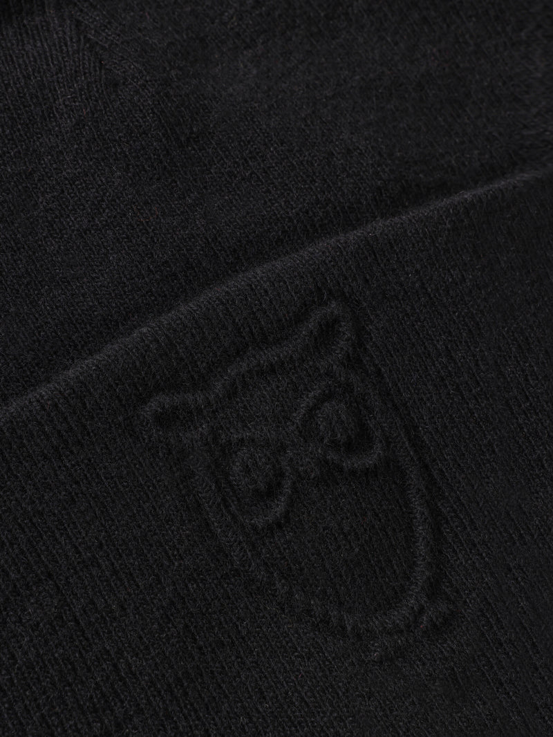 KnowledgeCotton Apparel - UNI Lambswool Logo Embossed Beanie RWS Hats 1300 Black Jet