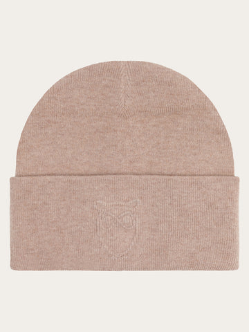 KnowledgeCotton Apparel - UNI Lambswool Logo Embossed Beanie RWS Hats 1336 Kelp melange