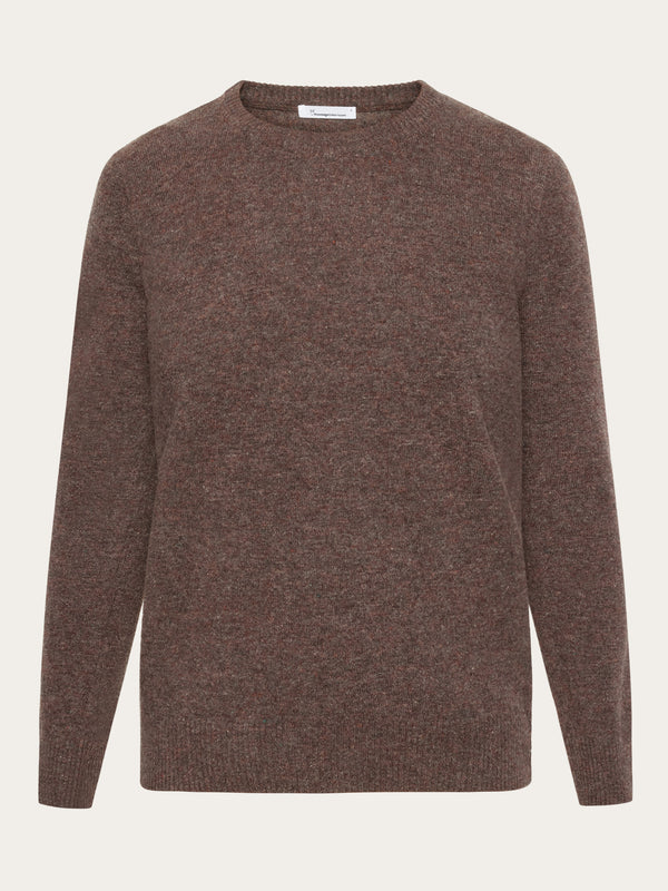 KnowledgeCotton Apparel - WMN Lambswool crew neck Knits 1243 Demitasse (brown)