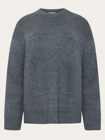 KnowledgeCotton Apparel - WMN Lambswool crew neck sweater Knits 1073 Dark Grey Melange