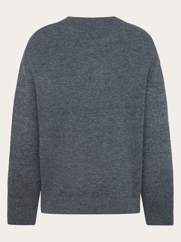 KnowledgeCotton Apparel - WMN Lambswool crew neck sweater Knits 1073 Dark Grey Melange