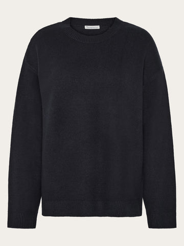 KnowledgeCotton Apparel - WMN Lambswool crew neck sweater Knits 1300 Black Jet